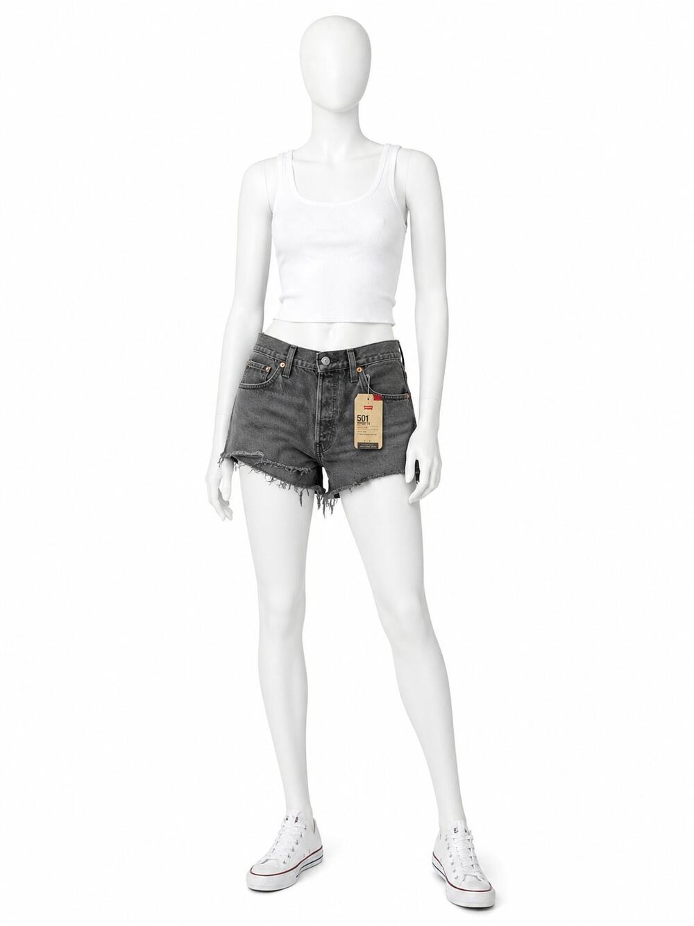 Levis 501 Cutoff Shorts Womens 34 Gray Black Distressed Raw Hem Y2K NWT
